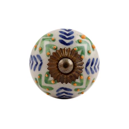 White Blue Green Leaf Ceramic Knob
